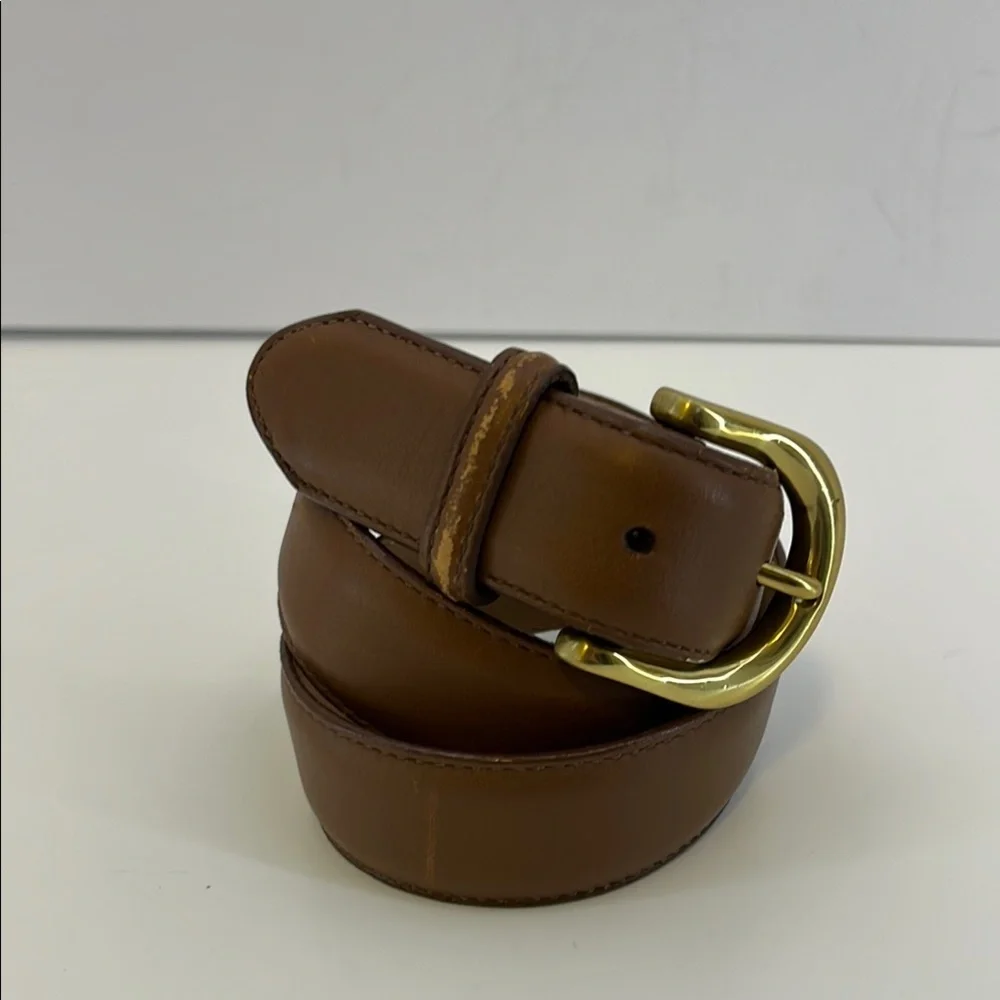 Vintage Lands End 506 Brown Leather Belt w/ Brass Buckle- Women’s Size Small